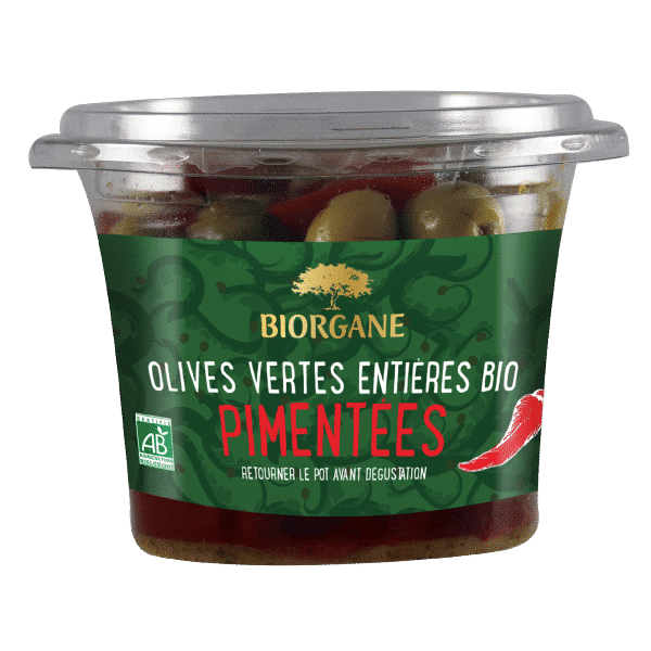 Olives vertes entières bio pimentées Biorgane