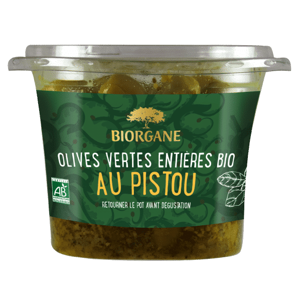 Olives vertes entières bio au pistou Biorgane